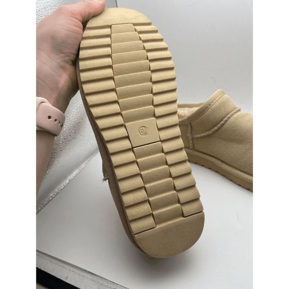 CUSHIONAIRE Women's Cozy Faux Shearling Genuine Suede mule slippers, Sand 6 - Picture 7 of 7